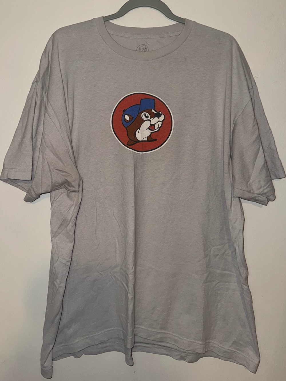 Light Gray Short-Sleeve Men's Graphic Tee with Mascot Emblem